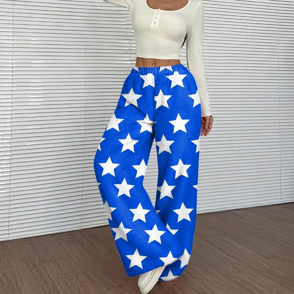 Women's Casual And Fashionable Printed Elastic Waist Loose Wide Leg Pants