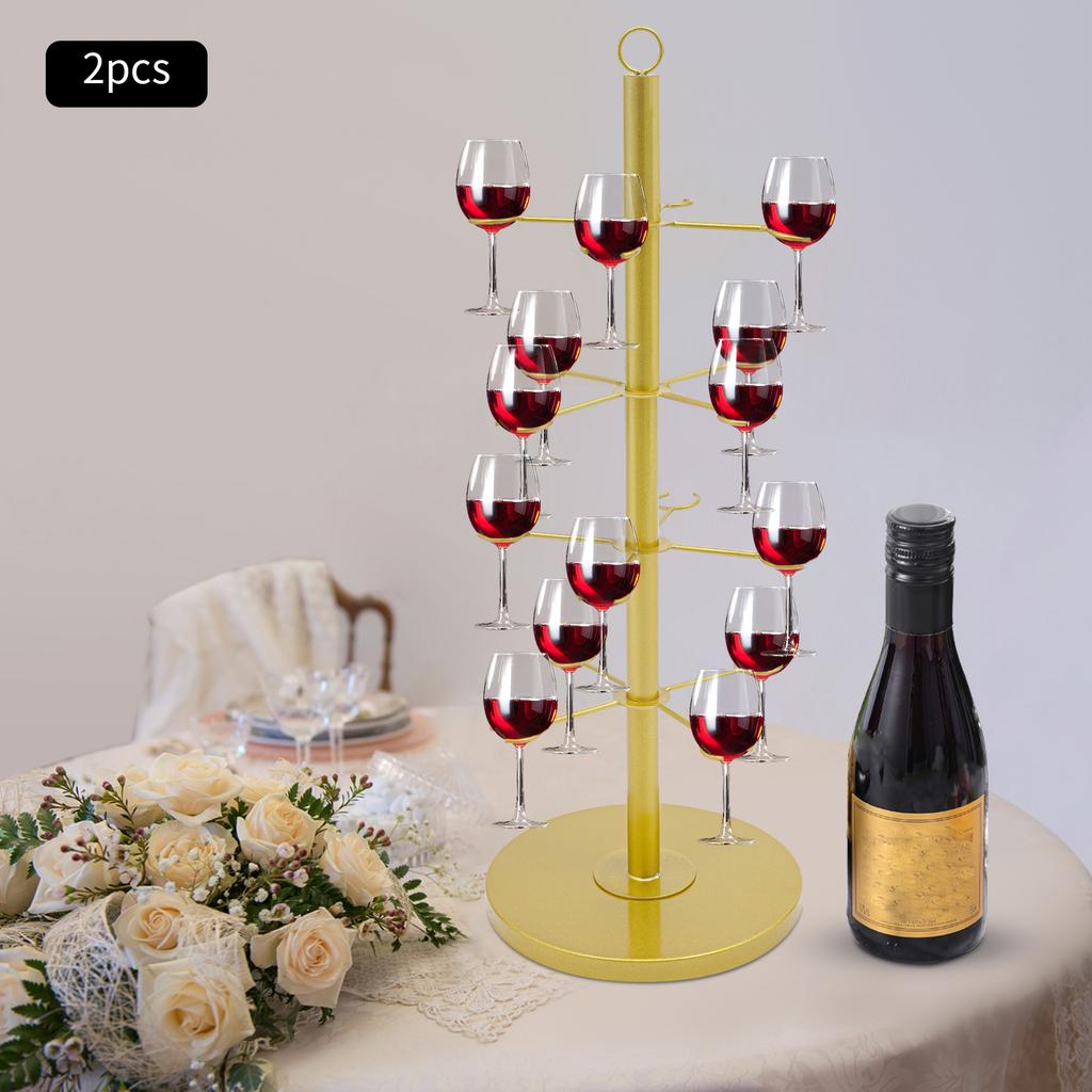 4-Tier Champagne Tower Stand, Gold Wine Glass Display Holder, Cocktail Tree Stand for Tabletop, Round Steel Frame, 10kg Capacity