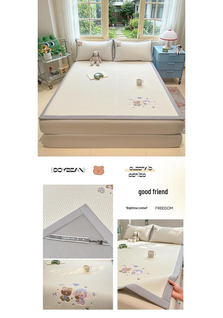 Class A Summer Cartoon Ice Bean Cooling Bed Sheet Set, Machine Washable, Breathable & Air-Conditioned, Three Pieces.