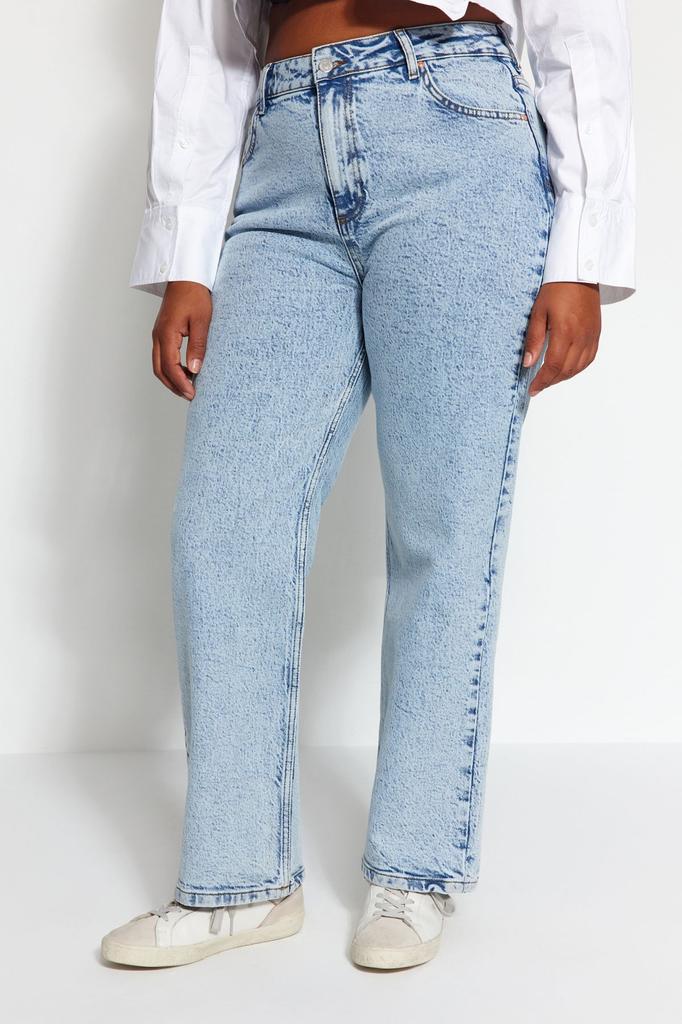 Women's Style Plus Size Light Blue Straight Fit Jeans