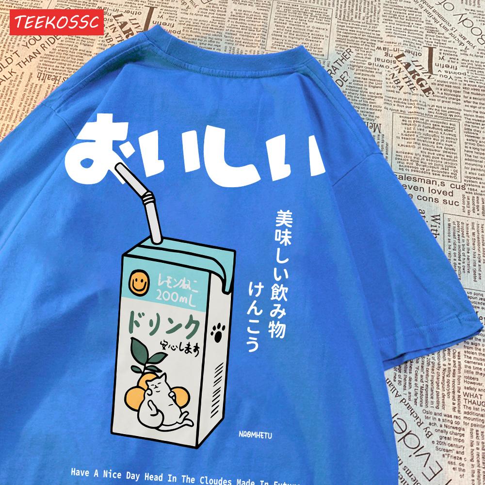 Niedliches Japanisches Katzenmuster Übergroßes T-Shirt Damen Herren Kurzarm Locker Lässiges T-Shirt Streetwear Oberteile Baumwolle Harajuku Kleidung