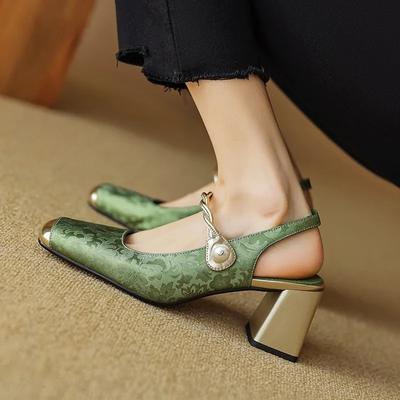 Fashion New Women's Heeled Shoes Summer Square Toe Chunky Heel Slingbacks Shoes for Women Pumps Sexy Dress Party Women's High Heel Shoes