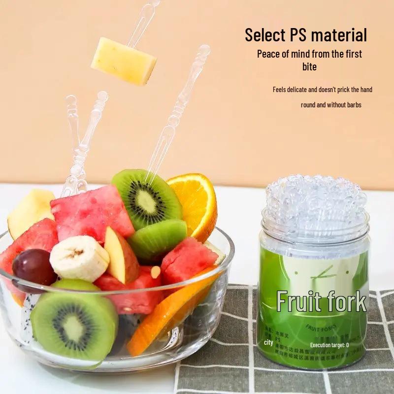 Disposable Food-Grade Plastic Forks for Cakes and Fruits - Safe for Children, Portable, and Ideal for High-End Household Use.