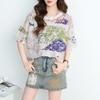 DIMANAF 2026 Plus Size Summer Beach Women T-Shirts Casual Lady Tops Tees Shirt Oversize Loose Floral Print Tunic Knitted