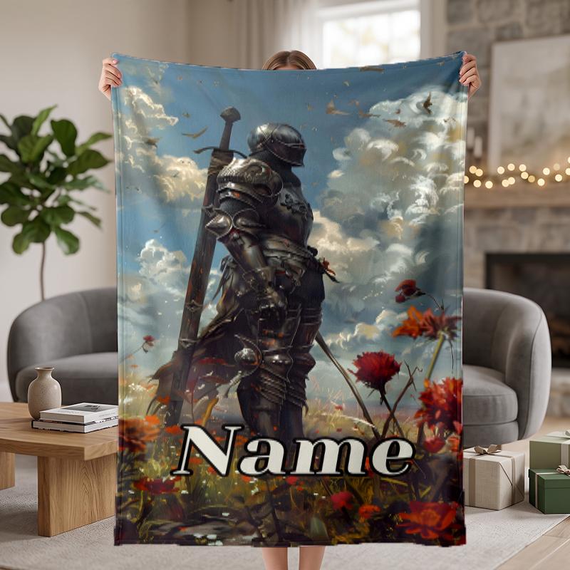 Medieval Knight Custom Flannel Blankets Soft Warm Cozy Throws for Home Decor Holiday Gifts