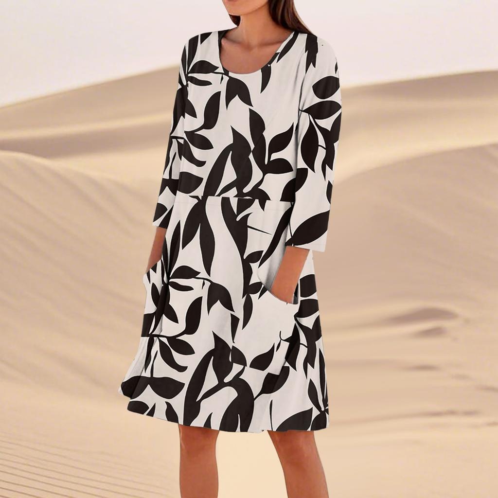 Women's 3/4 Sleeved Printed Fashion Loose Casual Dress
