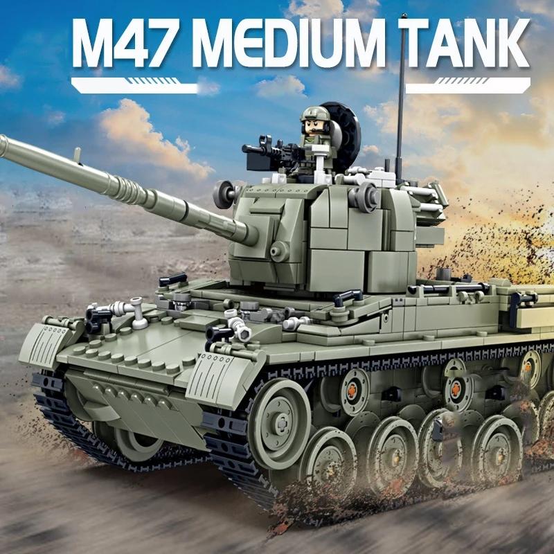 

Вторая мировая война Вторая мировая война Военные солдаты Средний танк M47 Основной боевой армейский автомобиль Сборка Строительные блоки Кирпичи Дети Взрослые Мальчики Новогодние Подарки на День рождения No Box