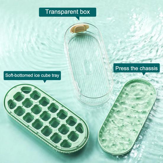 Press-to-Release Ice Cube Tray with Lid No-Touch Silicone Mold for Easy Release Food-Grade Leak-Proof Integrated Storage Box Home Bar Essential