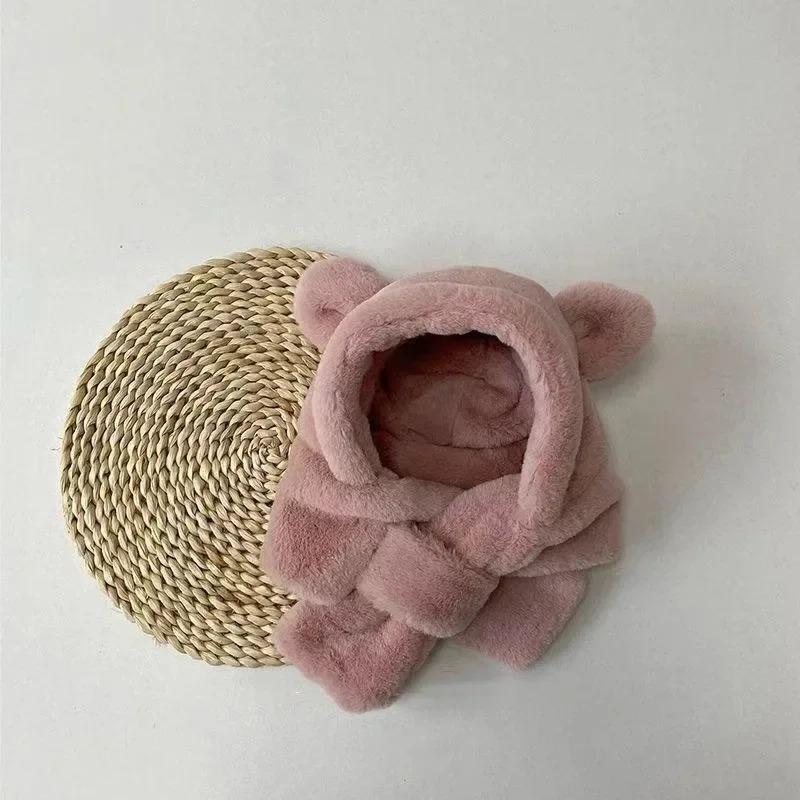 Winter-Babymütze, einteilig, Kunstpelz, Kindermütze, Kapuzenschal, Bärenohren, warme Hals-Ohrmütze für Mädchen und Jungen, winddichte Mützen, Säuglingsmütze