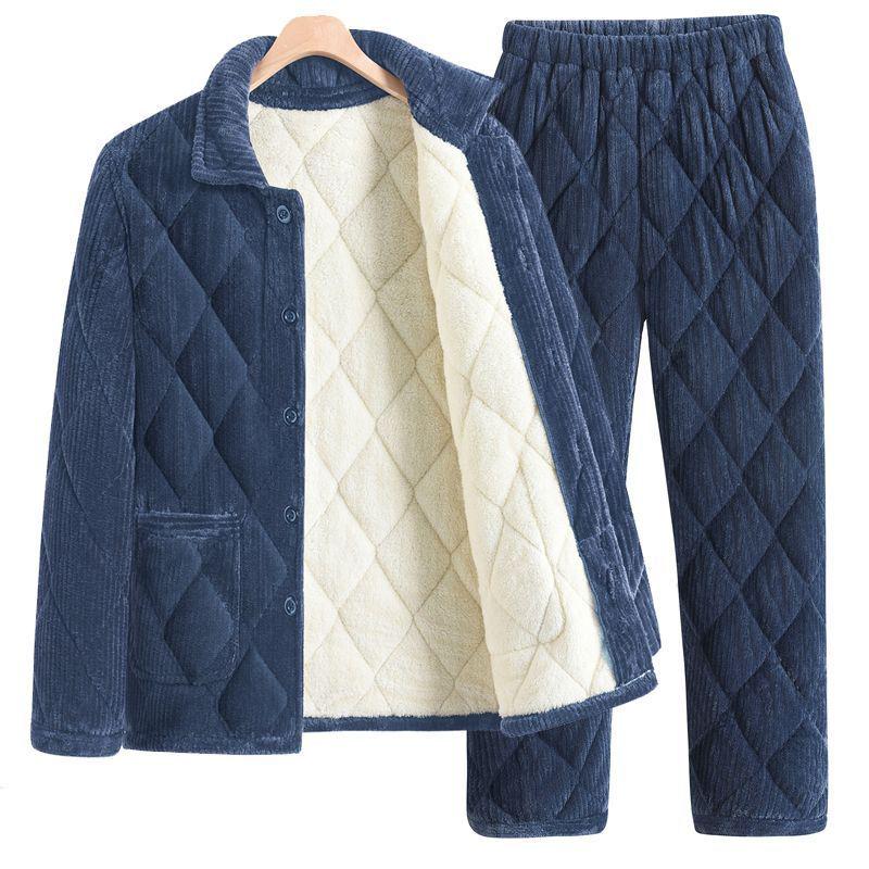 

Мужской зимний пижамный комплект с флисовой подкладкой: Стеганое пальто и брюки для тепла 2XL (Weight 120-145 jin)