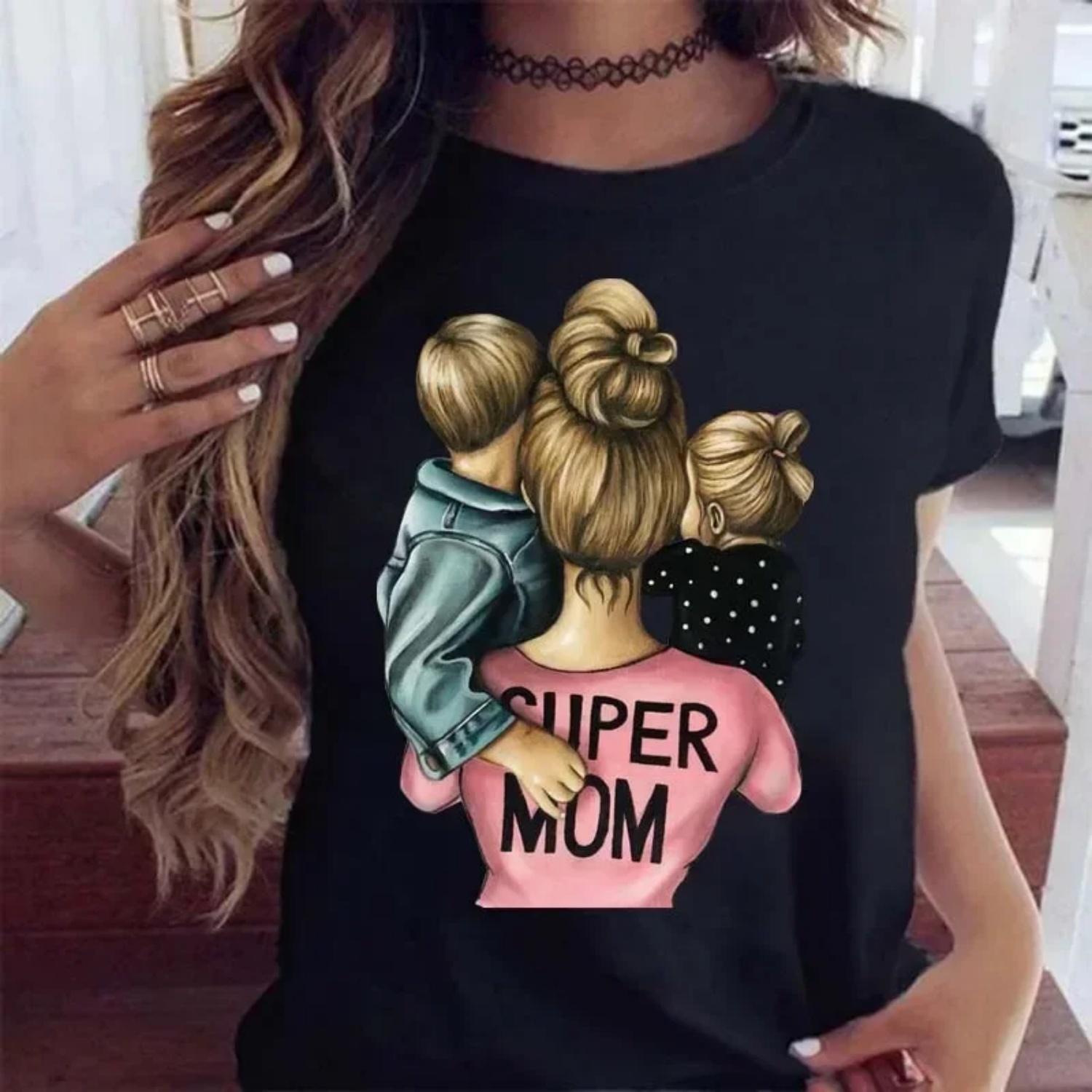 Maycaur Women Cartoon Mom Mother Print Mother Lady T-shirts Casual Top T Shirt Ladies Womens Graphic Female Tee T-Shirt S чёрный