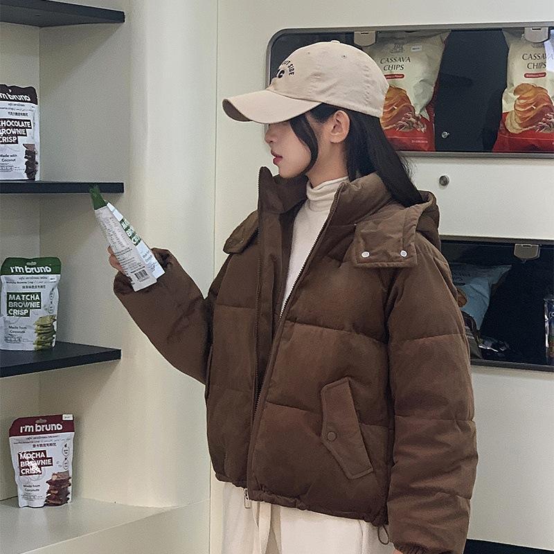 

Down cotton clothes women s short winter warm versatile bread clothes hooded thickened short cotton-padded jacket XXL темно-коричневого