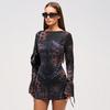 F24DS269 European & American Women's Sexy Slim Print Long Sleeve Mini Dress
