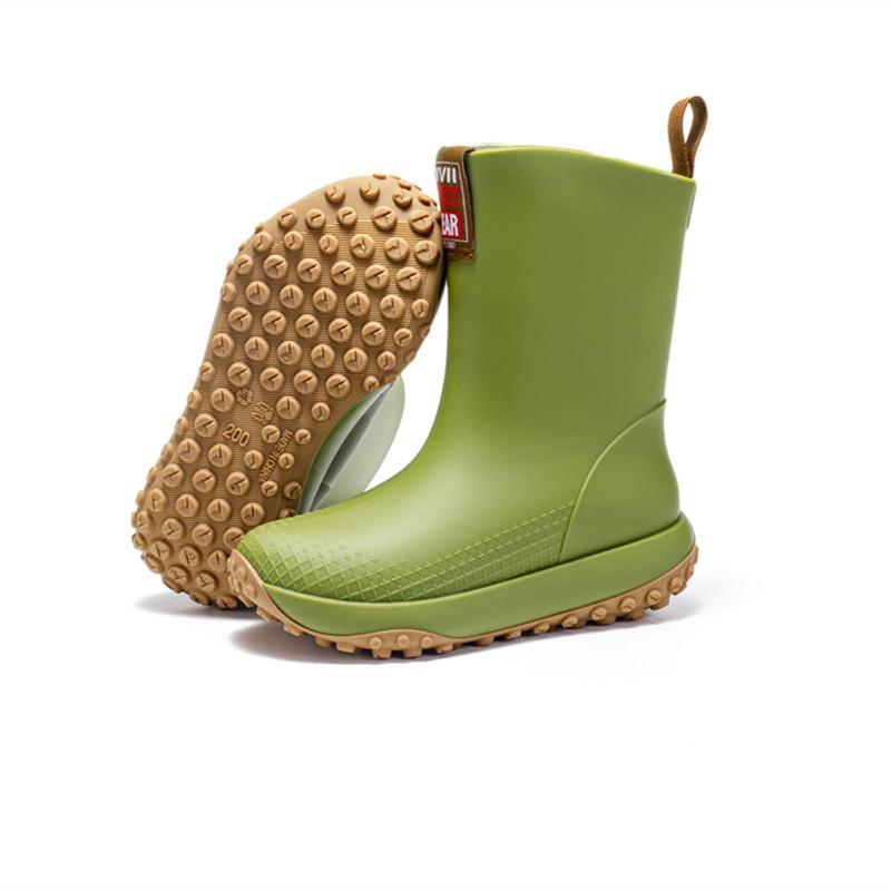 Kids' Green Fruit Rain Boots, Medium/Large - Windproof, Non-Slip, Warm Rubber with Drawstring Fit