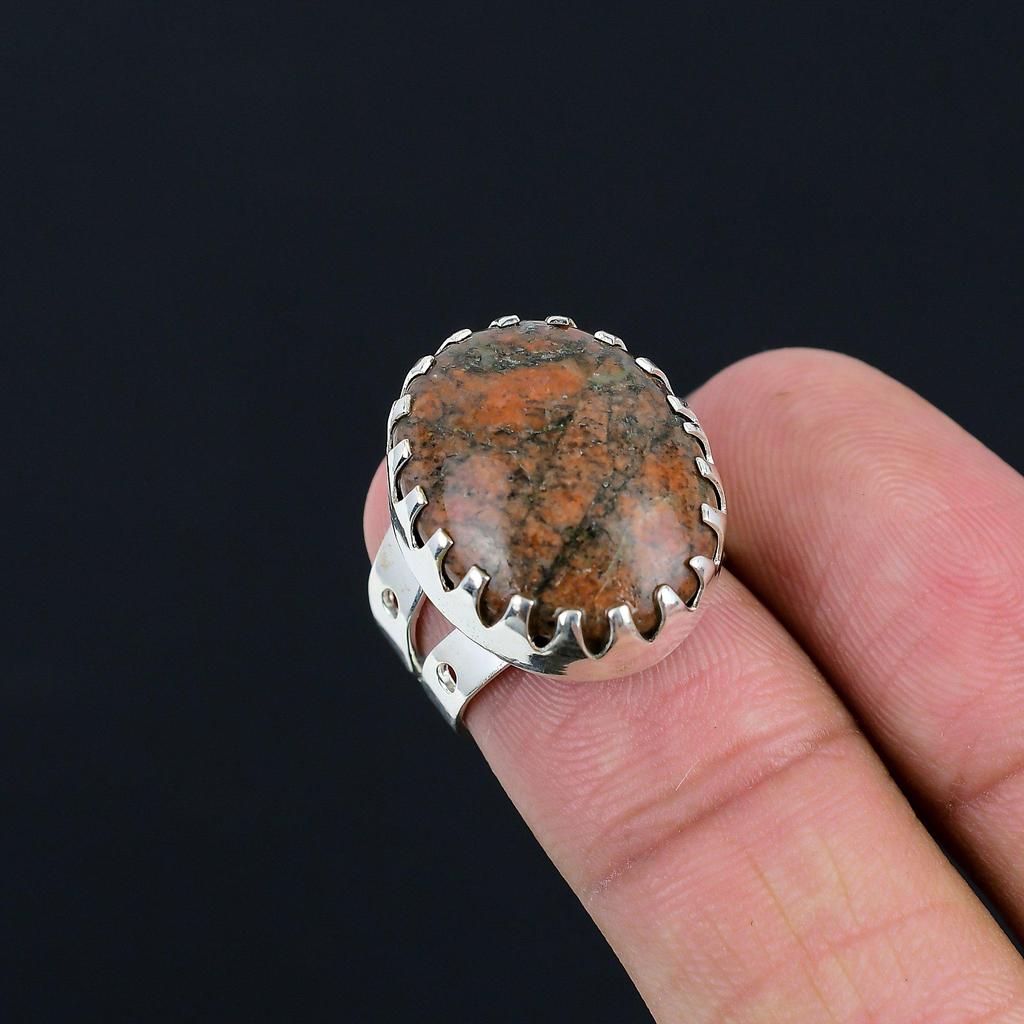 Womens day Deal 925 Sterling Silver Unakite Stone Stackable Ring Jewelry US 7