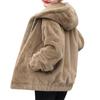 Plush Faux  Hooded Pocket Jacket For Women's Loose Plush Long Sleeved Women's Top
