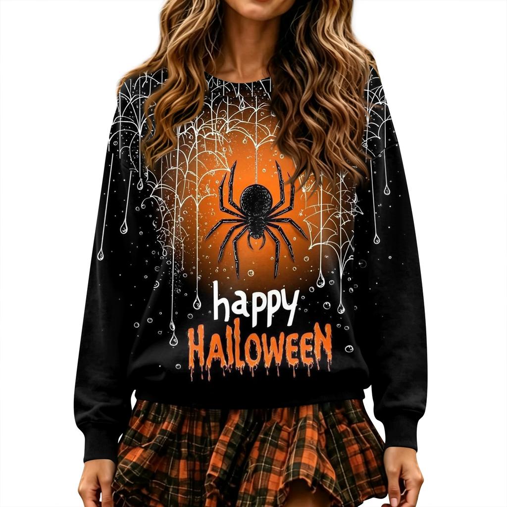 Women's Halloween Print Long Sleeve Neck Pullover Sweatshirt
