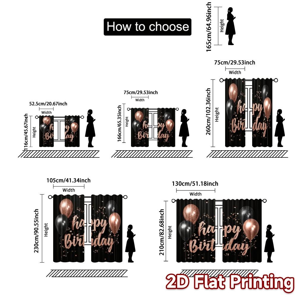 2pcs   2D FLAT PRINTING Curtains (Without Rod) Birthday Glow(1) Modern Window Curtain 100% Polyester Curtains Decorations