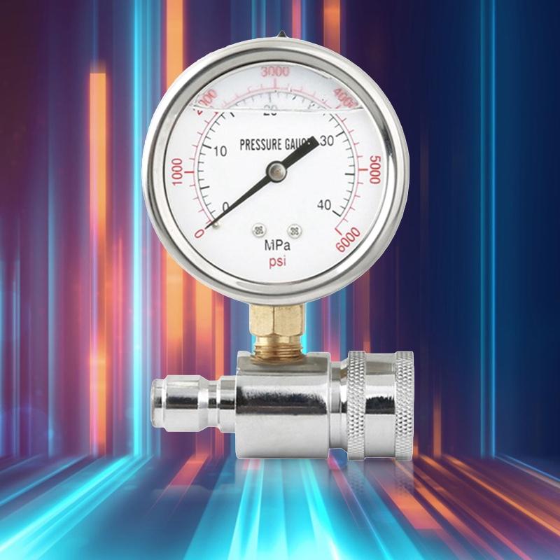 Compact Pressure Washer Gauge 6000 PSI 3/8 Inch Quick Connect Pressure Gauge for Power Washer Stainless Steel- & Brass