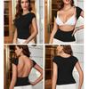 Women's Sexy Open Back Short Sleeve Slim Round Neck Casual Open Navel T-shirt