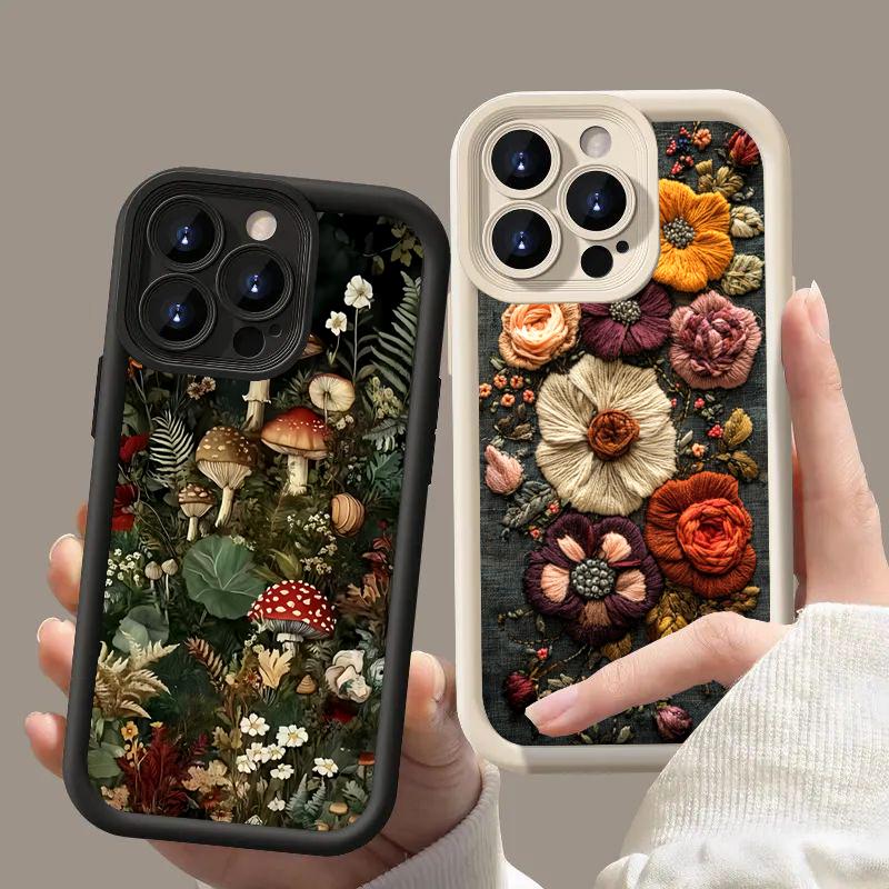 Enchanted Forest Mushroom & Floral Art Phone Case for iPhone 17 16 15 14 13 12 11 Series Pro Max Plus