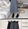 Women's Gray Midi Skirt - 2024 Spring/Autumn Collection: High Waist, Slimming Draped A-Line with Slit.