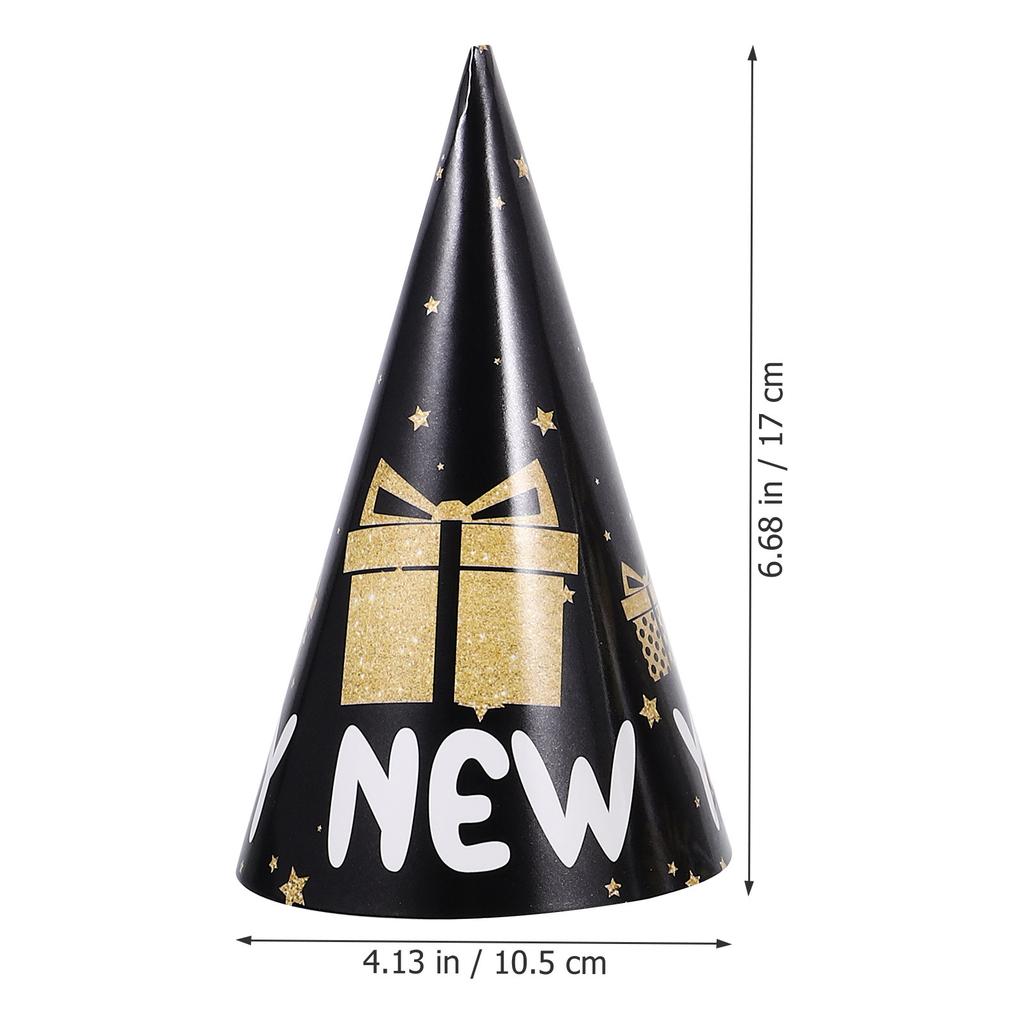6Pcs Black Gold New Year Party Hats Paper Cone Hats Adults Lightweight Comfortable Design Suitable for Countdown Parties Family