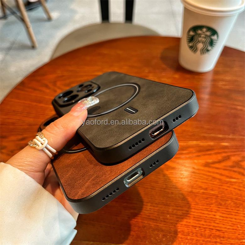 Magnetic Leather Texture Mobile Phone Case for Apple 16 Compatible for iPhone 15 Plus 14 Pro Max Full Grip IMD Soft Silicon TPU