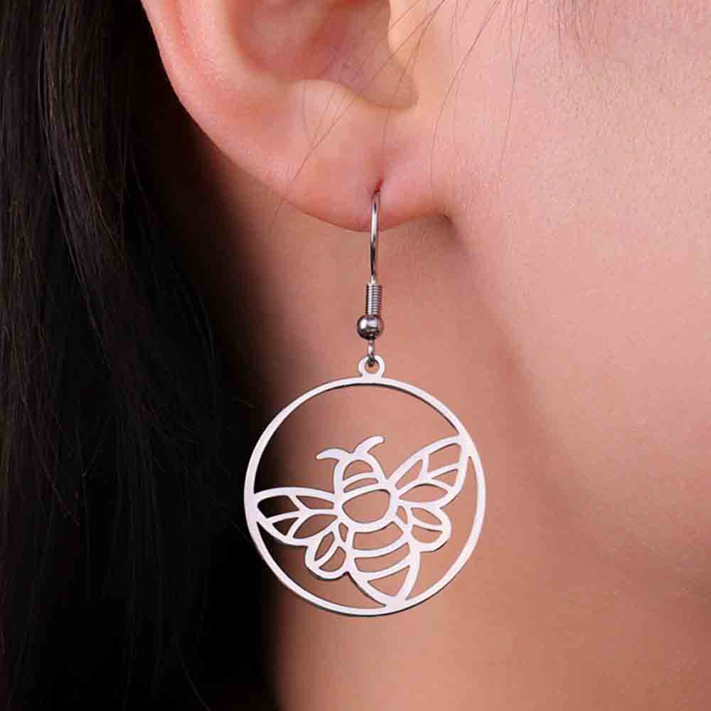 My Shape Bee Drop Earrings for Women Girls Round Pendent Animal Honeybee Dangle Earring Stainless Steel Fashion Jewelry Gifts