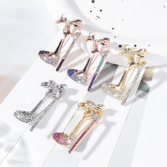 jijijing Brooch Pin, High Heels Bow Shape Lapel Pin with Sparkling Rhinestones, Women Badge for Suits Coats Bags Accessories