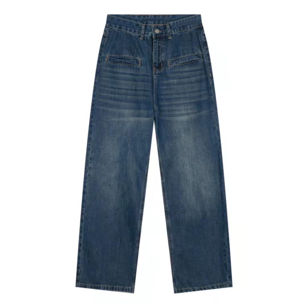 

Универсальные длинные брюки с винтажным дизайном и карманами-вставками Прямые джинсы Свободные брюки с широкими штанинами Брюки длиной до пола с драпировкой XS темно-синий