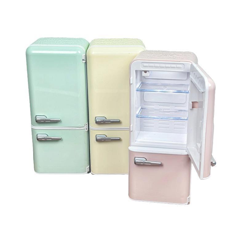LED Light Dollhouse Refrigerator Toy 1/12 Scale Realistic Mini Kitchen Accessory for Kids Adults Collectible Pretend Play Hobby