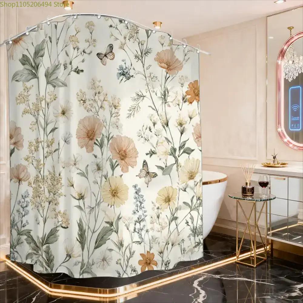 1pc of Bathroom Shower Curtain, Dense Plant Pattern, Anniversary Shower Curtain, Includes 12 Hooks, 180*180cm Bathroom Curtain