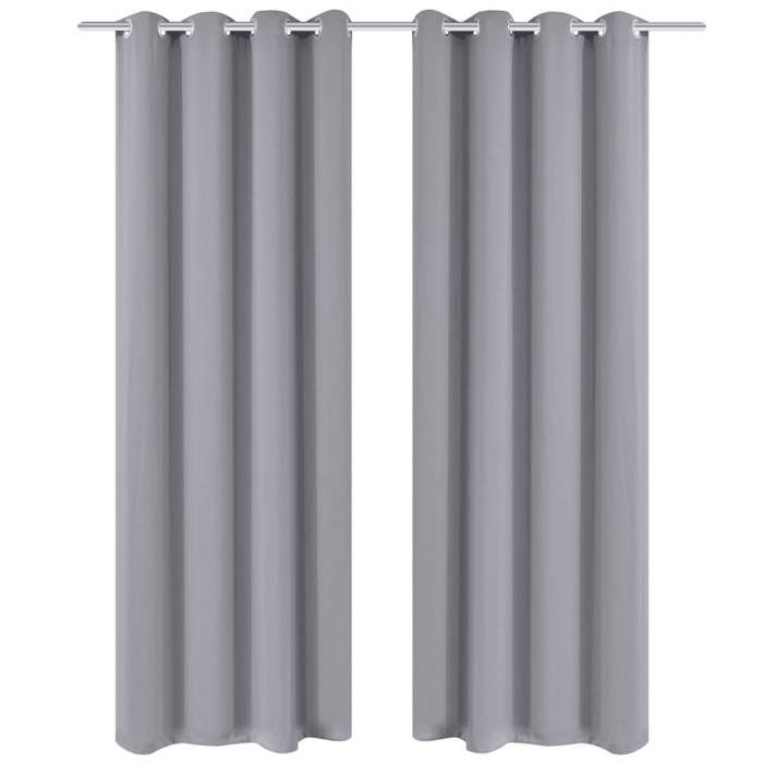 2 pcs Rideau Blackout Occultant Gris avec Œillets en métal 135x245cm