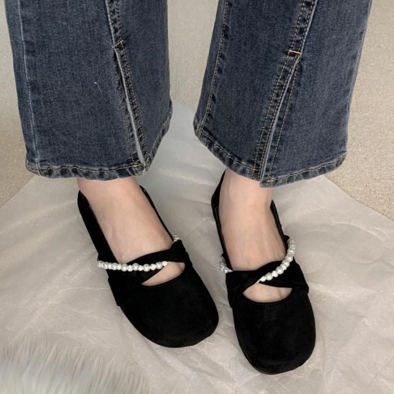 Ladies Pearl Low Heels Women Shoes 2025 Spring New Elegant Slip On Soft Shoes Trend Concise Comfortable Resistant Women Flats