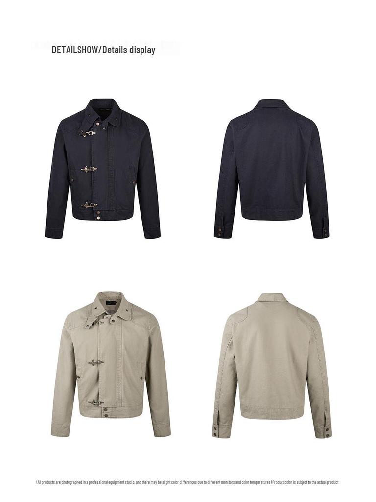 EME Retro Distressed Patchwork Airplane Buckle Jacket Unisex Short Coat