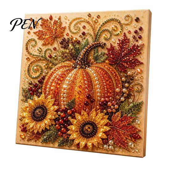 Festive Seasonal Craft Kits Autumn Faux Pearl Painting Kit, Fall Theme Art DIY Kit for Handmade Wall Decor Adults, Fox Pumpkin 3D Set Thanksgiving