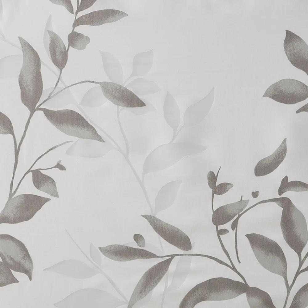 Elegant Gray Leaf Shower Curtain for a Modern Bathroom, Featuring Delicate Branches and Leaves On a Soft White Background