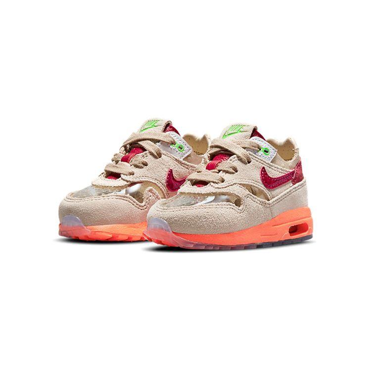 CLOT x Nike Air Max 1 TD Kiss of Death 2021 Zapatillas de Bebé Marrón Claro Malla Rojo Oscuro DH2492-100