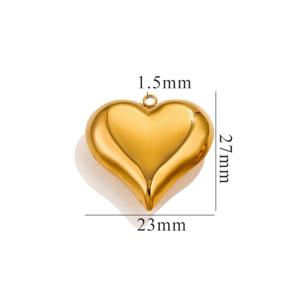 1pc 304 Stainless Steel Large Heart 3D Charms PVD Gold Plated Metal Earring Necklace Jewelry Making Findings Accessories
