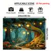 2D Fairy Tale Forest Wall Decor, Glowing Lanterns on Ancient Tree Tapestry