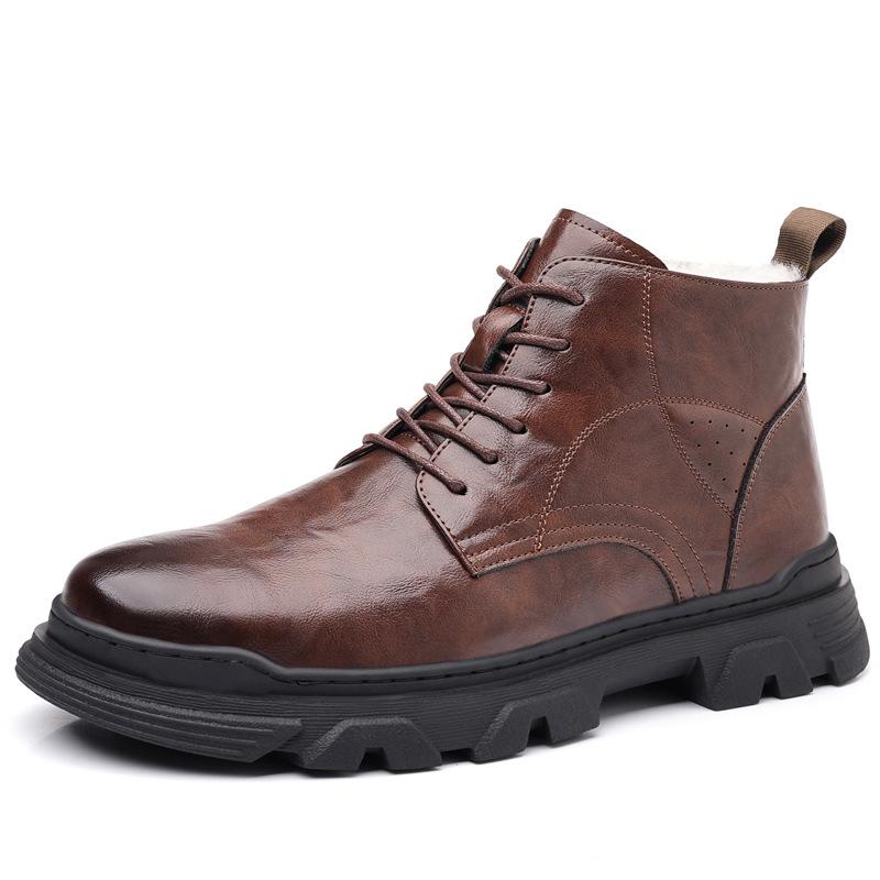 

Martin boots winter new fashion boots retro tooling boots thermal velvet high-top cotton shoes genuine leather men s leather boots 44