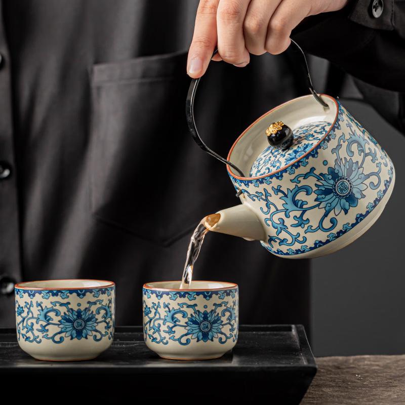 Wanfu Blue and White Tea Kettle