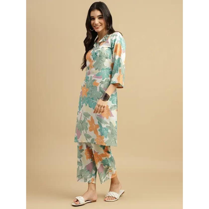 Women Designer Printed Kurta Pant Cord Set Indian Bollywood Top Tunic Kurti VSO-1697 C