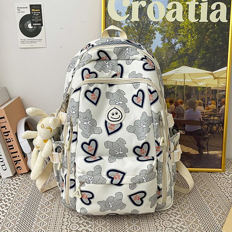 New high-value love bear niche design backpack female college students female junior high school students large-capacity schoolbag