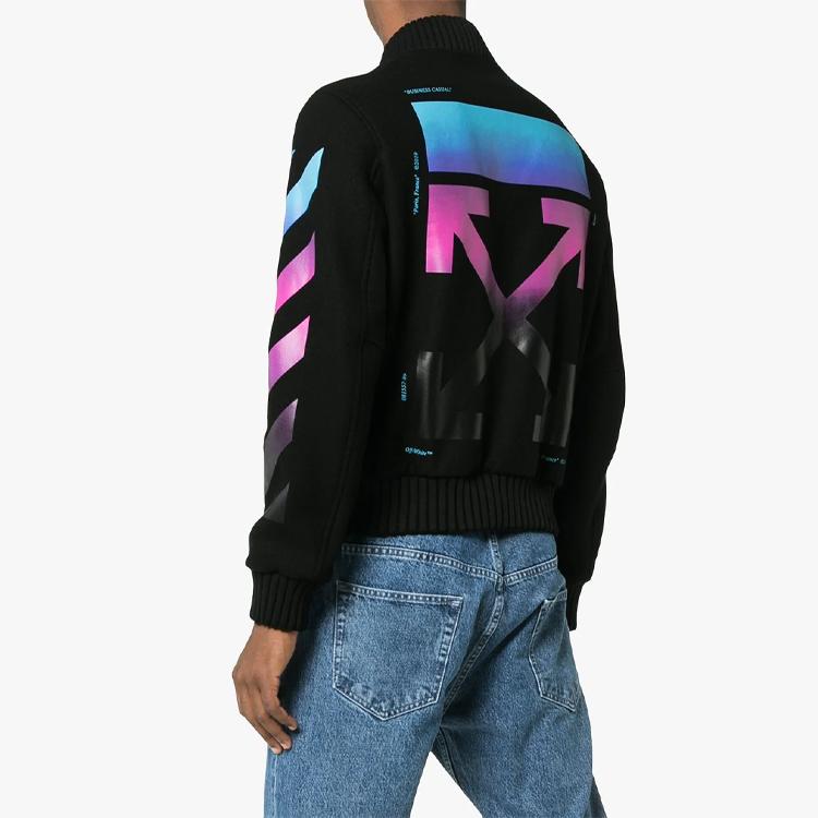 Off-White Fw19 Gradient Arrow Cashmere Baseball Jacket Men Jackets Black OMEA145F18A320051088