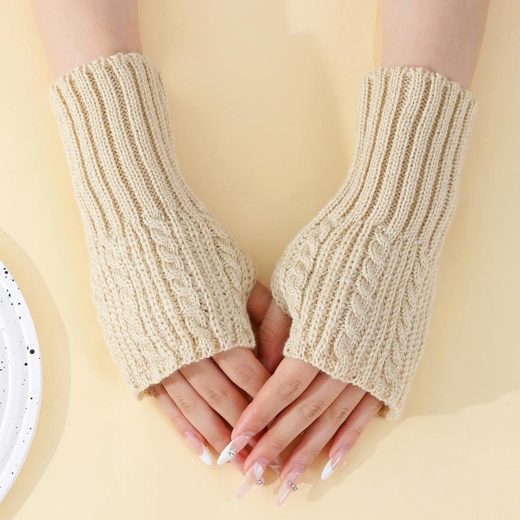 Nové krátkoprsté rukavice s odhalenými prsty pro ženy Podzim a Zima Pletené vlněné návleky Teplé a odolné proti chladu Módní návleky na paže s odhalenými prsty