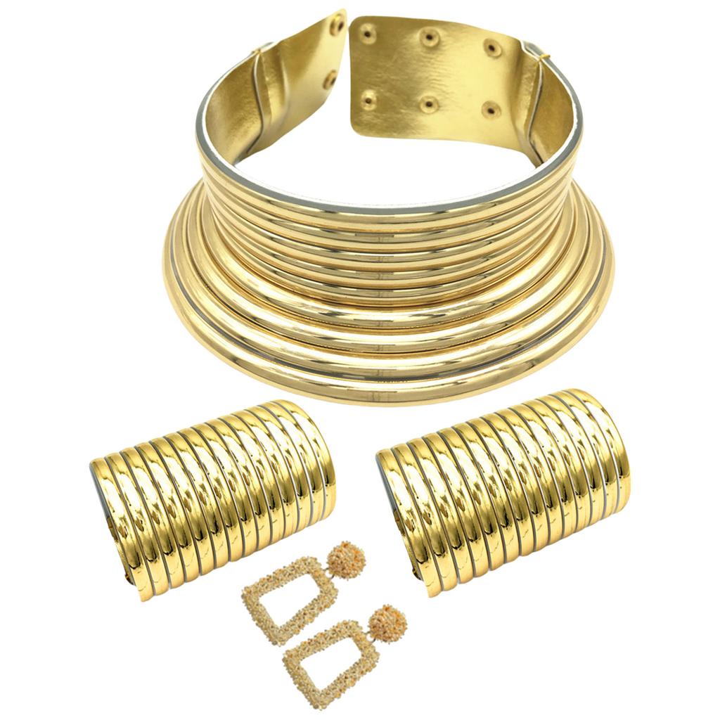 Schickes ethnisches Choker-Set mit langem Hals Vielseitiges ethnisches Choker-Ohrring-Set in Gold/Silber für vielfältige Styling-Optionen