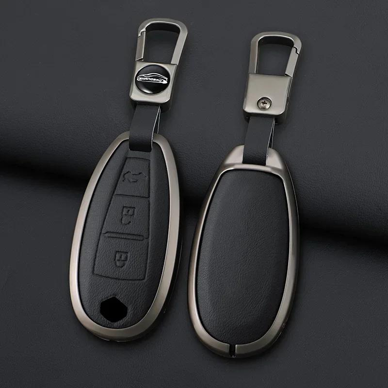 Auto Genuine Leather Zinc Alloy Key Fob Cover Fit For Suzuki S-Cross Eitrga Swift Auto Key Fob Chain Metal Key Fob Housing Interior Accessories