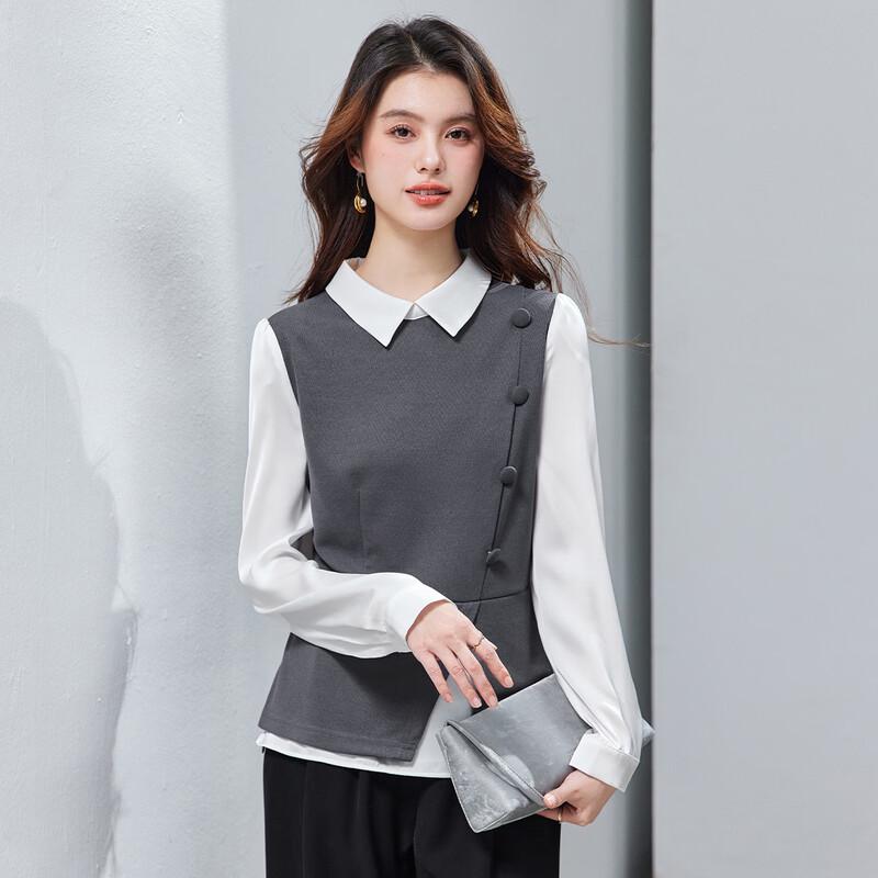 

CARBAMMI Women s Spliced Faux Two-Piece Chiffon Blouse L